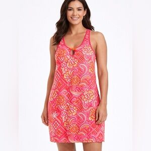 George Pink Orange Floral Paisley Dress XL 16-18 Racerback Mesh Back Beach